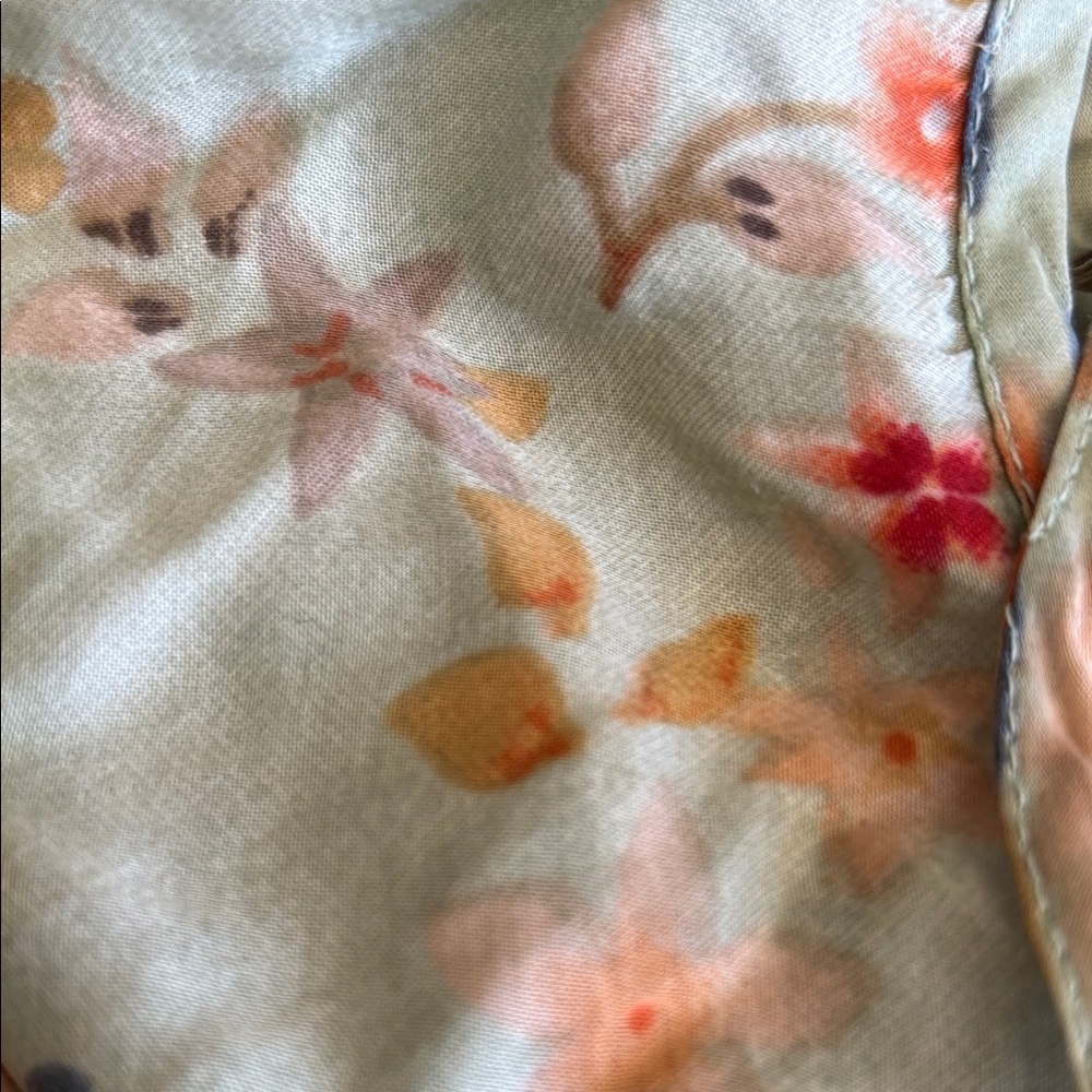 Mes Demoiselles Floral Silk Jumpsuit in Sage Green with Peach and Coral Accents - Picture 7 of 7